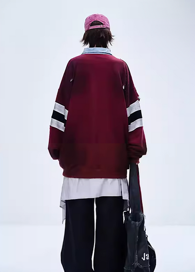 [A SQUARE ROOT]Side overline dirt middle distressed polo shirt AR0002
