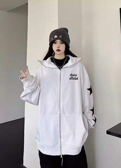 【W3】Sleeve star design casual simple full zip hoodie  WO0024