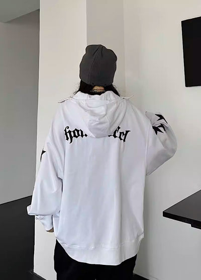 【W3】Sleeve star design casual simple full zip hoodie  WO0024