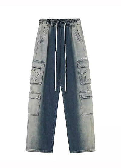 [W3] Side line washed dull over wide denim pants WO0025
