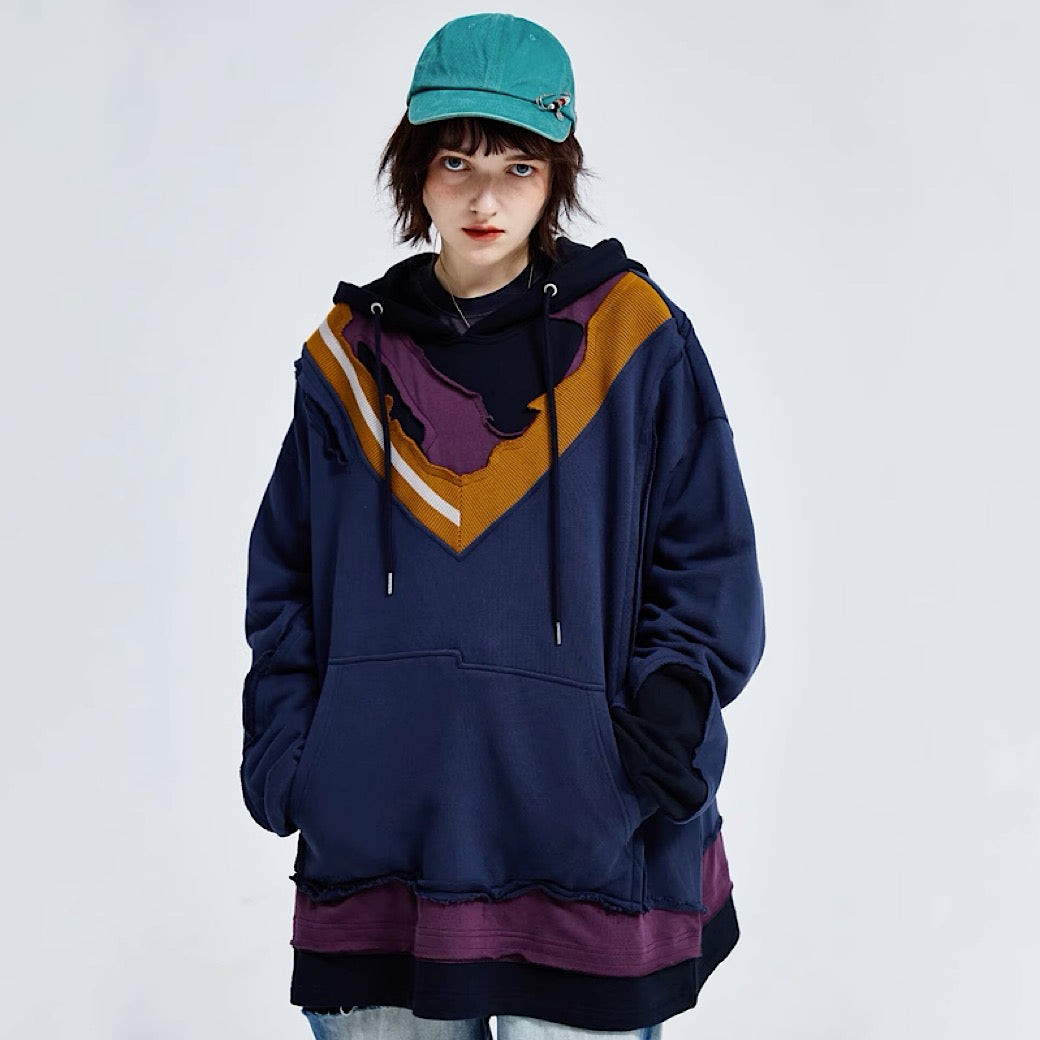 【A SQUARE ROOT】V-neck color line base attachment gimmick hoodie  AR0006