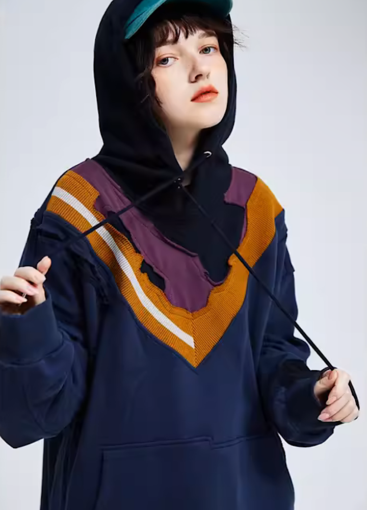 [A SQUARE ROOT]V-neck color line base attachment gimmick hoodie AR0006