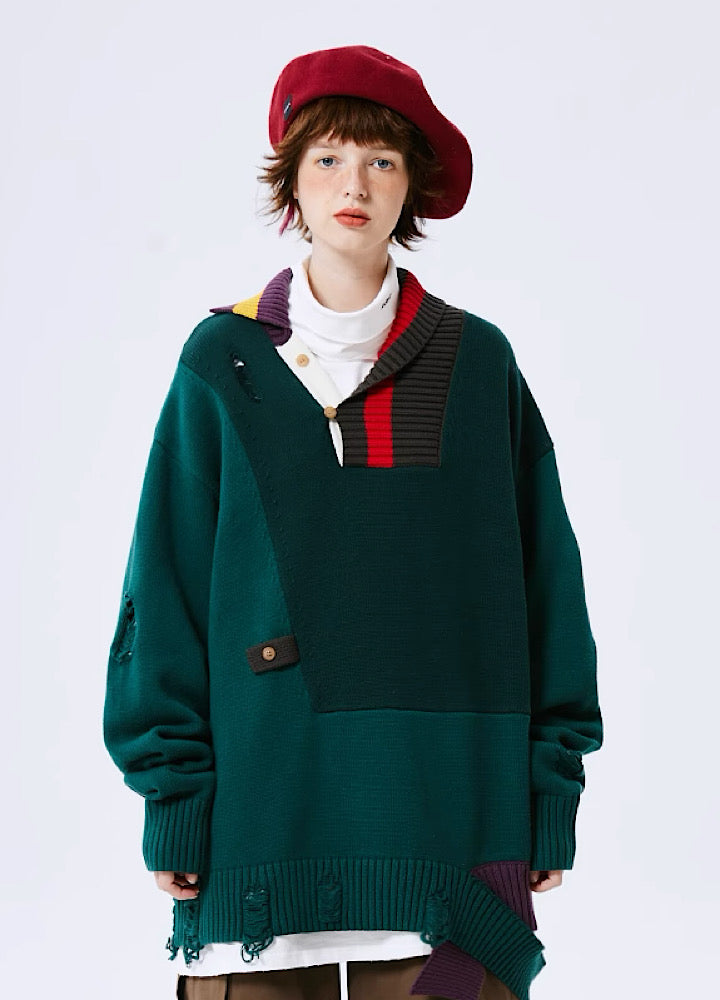 [A SQUARE ROOT] Loose over silhouette middle damage color knit AR0007