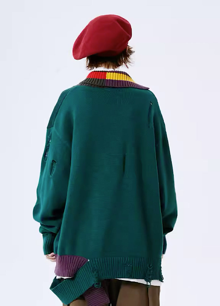 【A SQUARE ROOT】Loose over silhouette middle damage color knit  AR0007