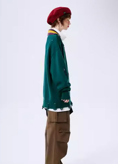 [A SQUARE ROOT] Loose over silhouette middle damage color knit AR0007