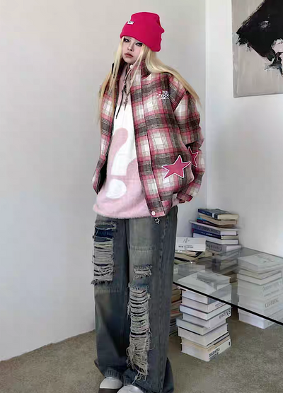 【TR BRUSHSHIFT】Dull check coloring basic style down outerwear  TB0017