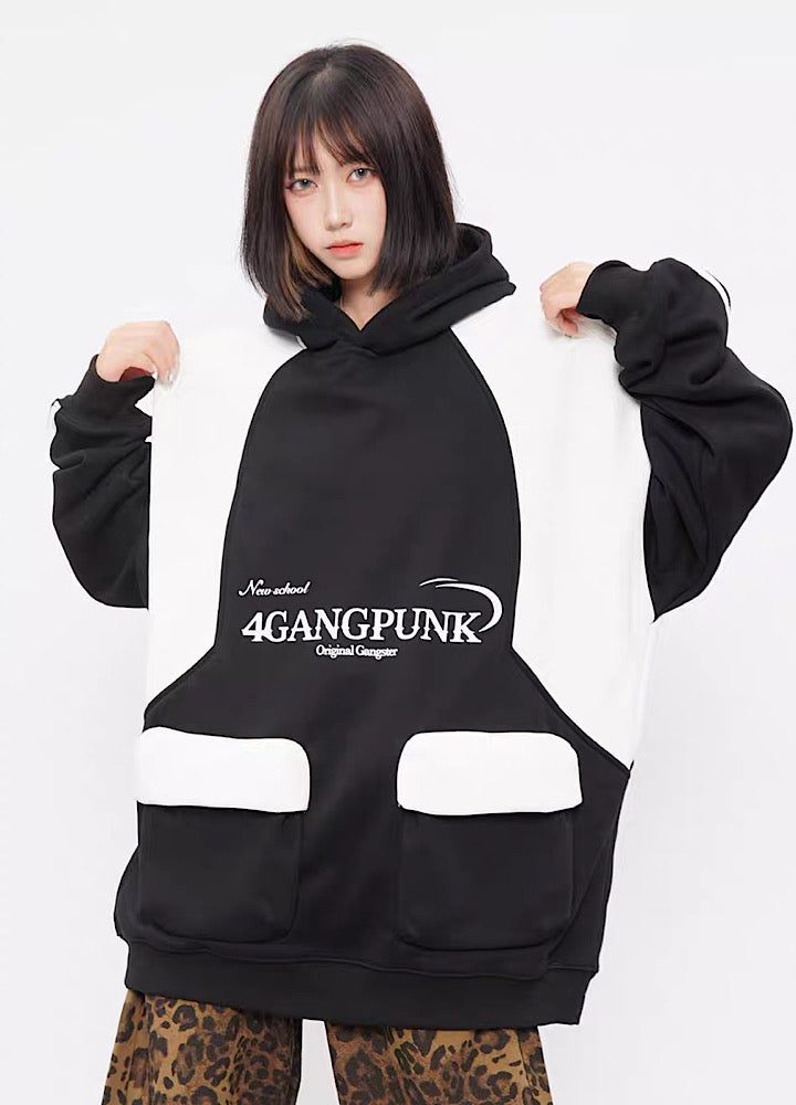 Casual style over silhouette double color hoodie HL3003