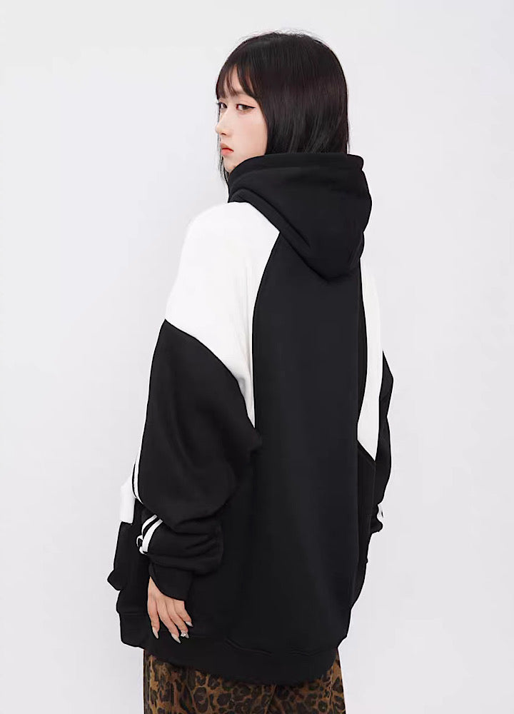 Casual style over silhouette double color hoodie HL3003