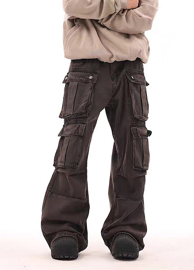 [BTSG] Vintage style over double pocket cargo denim pants BS0005