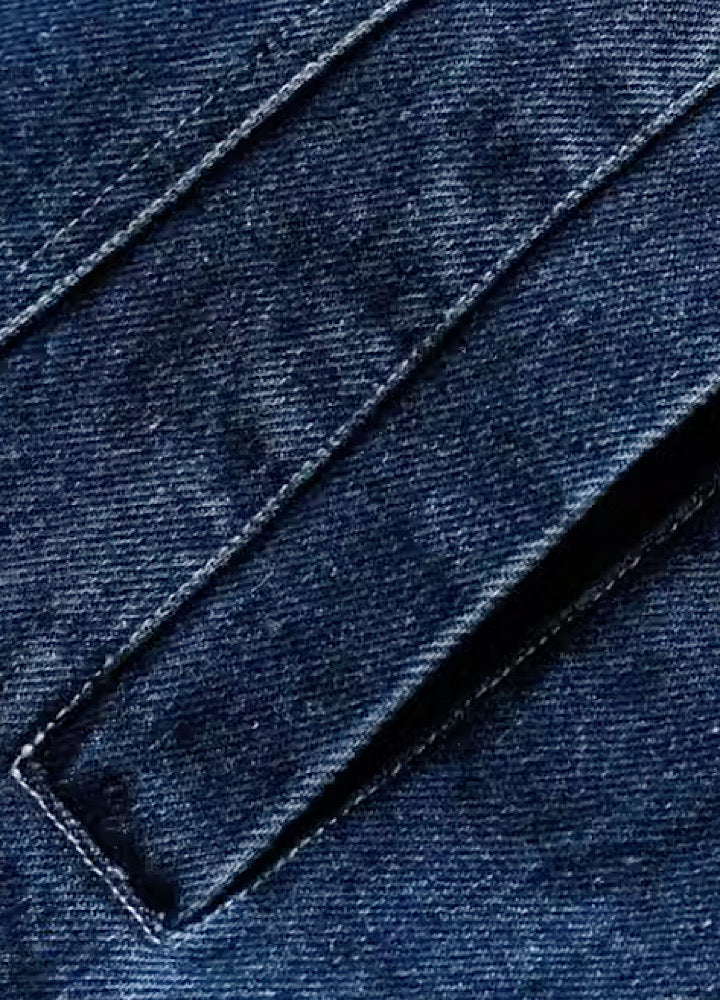 【YOBOPA】Double Material Design Asymmetric Leather Denim Jacket  YP0002