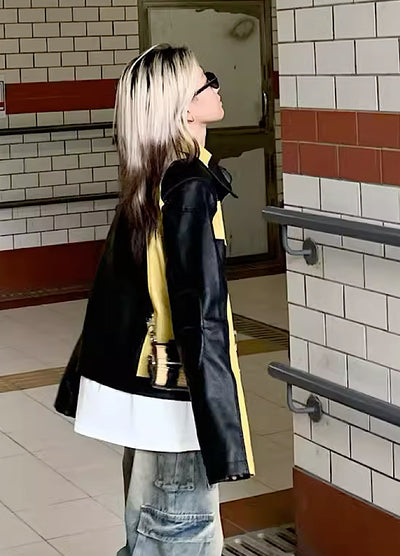 【YOBOPA】Black yellow leather design bee style jacket  YP0009