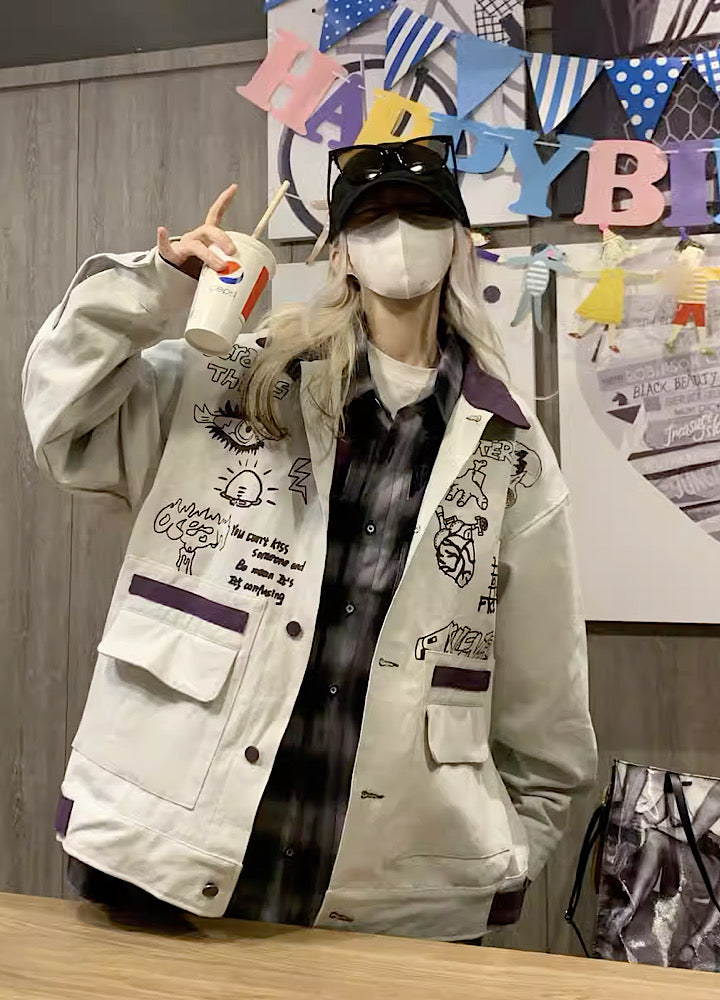 【YOBOPA】Doodle pop design oversilhouette jacket  YP0010