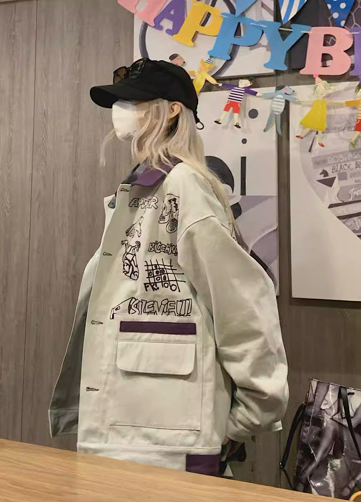 【YOBOPA】Doodle pop design oversilhouette jacket  YP0010