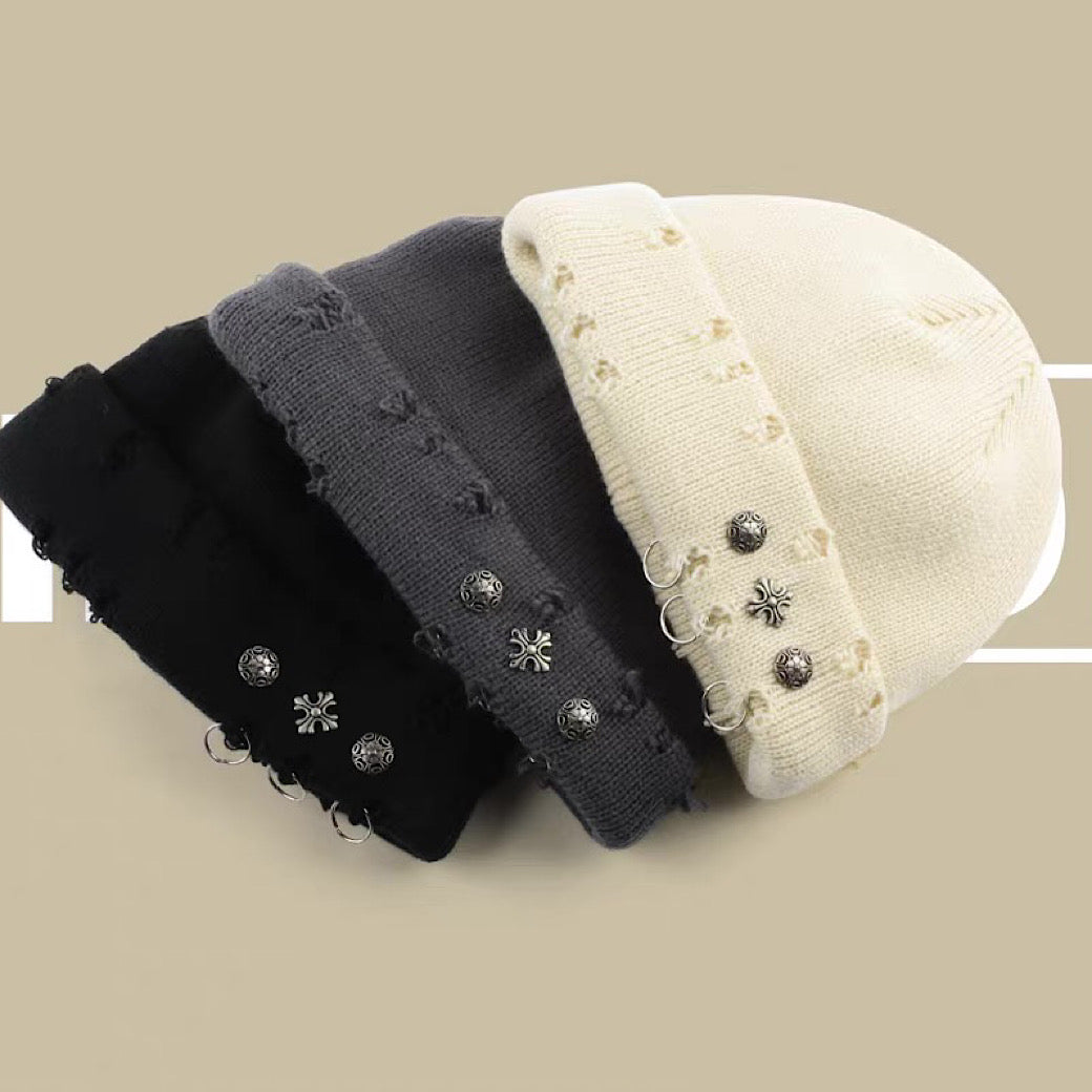 【8/8新作】Pierced earrings and a basic distressed knit hat  HL3171