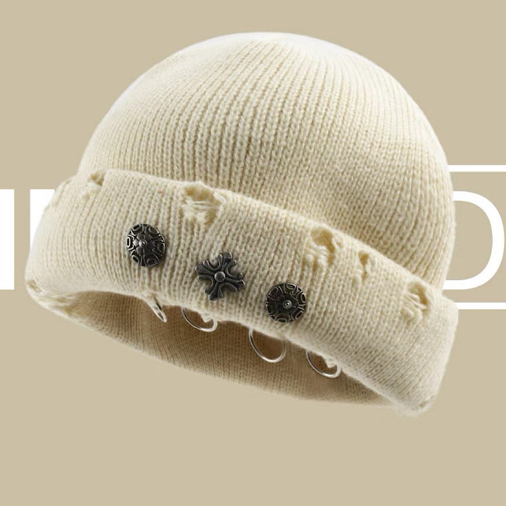 【8/8新作】Pierced earrings and a basic distressed knit hat  HL3171