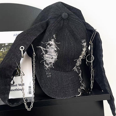 【8/8新作】Fully damaged rabbit ear point design punk cap  HL3172