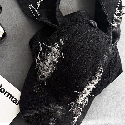 【8/8新作】Fully damaged rabbit ear point design punk cap  HL3172