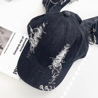 【8/8新作】Fully damaged rabbit ear point design punk cap  HL3172