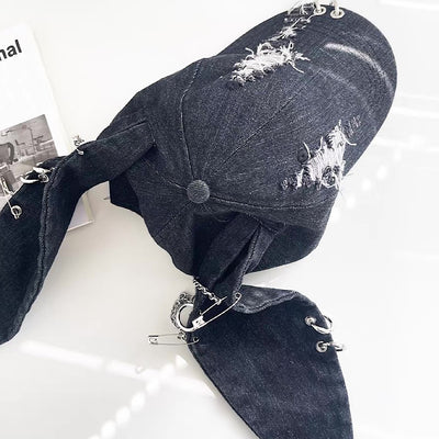 【8/8新作】Fully damaged rabbit ear point design punk cap  HL3172