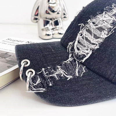 【8/8新作】Fully damaged rabbit ear point design punk cap  HL3172