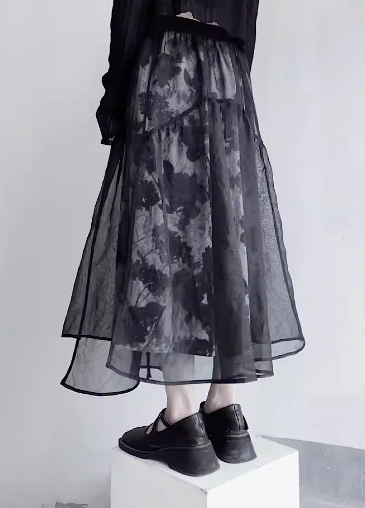 【Floating weed】Sheer material mottled double pattern skirt FW0010