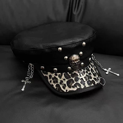 【8/8新作】Punk skull design black ankh mode hunting cap  HL3174