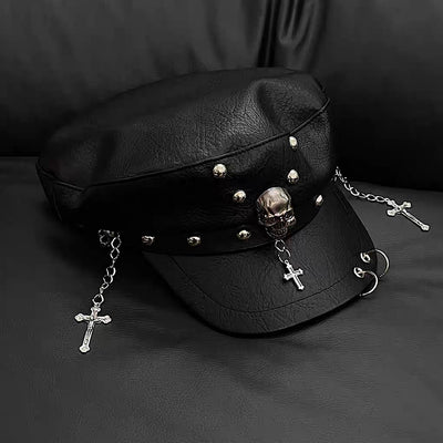 【8/8新作】Punk skull design black ankh mode hunting cap  HL3174