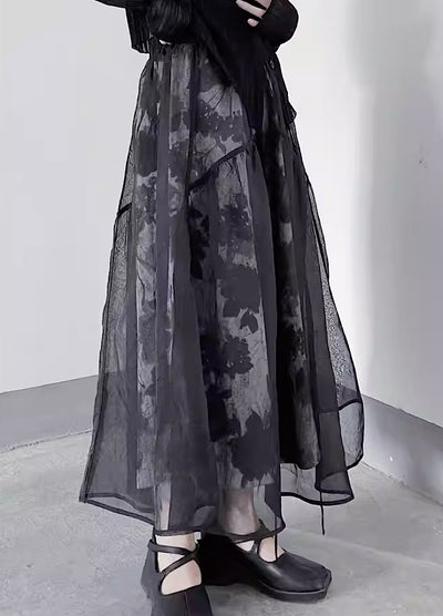 【Floating weed】Sheer material mottled double pattern skirt  FW0010