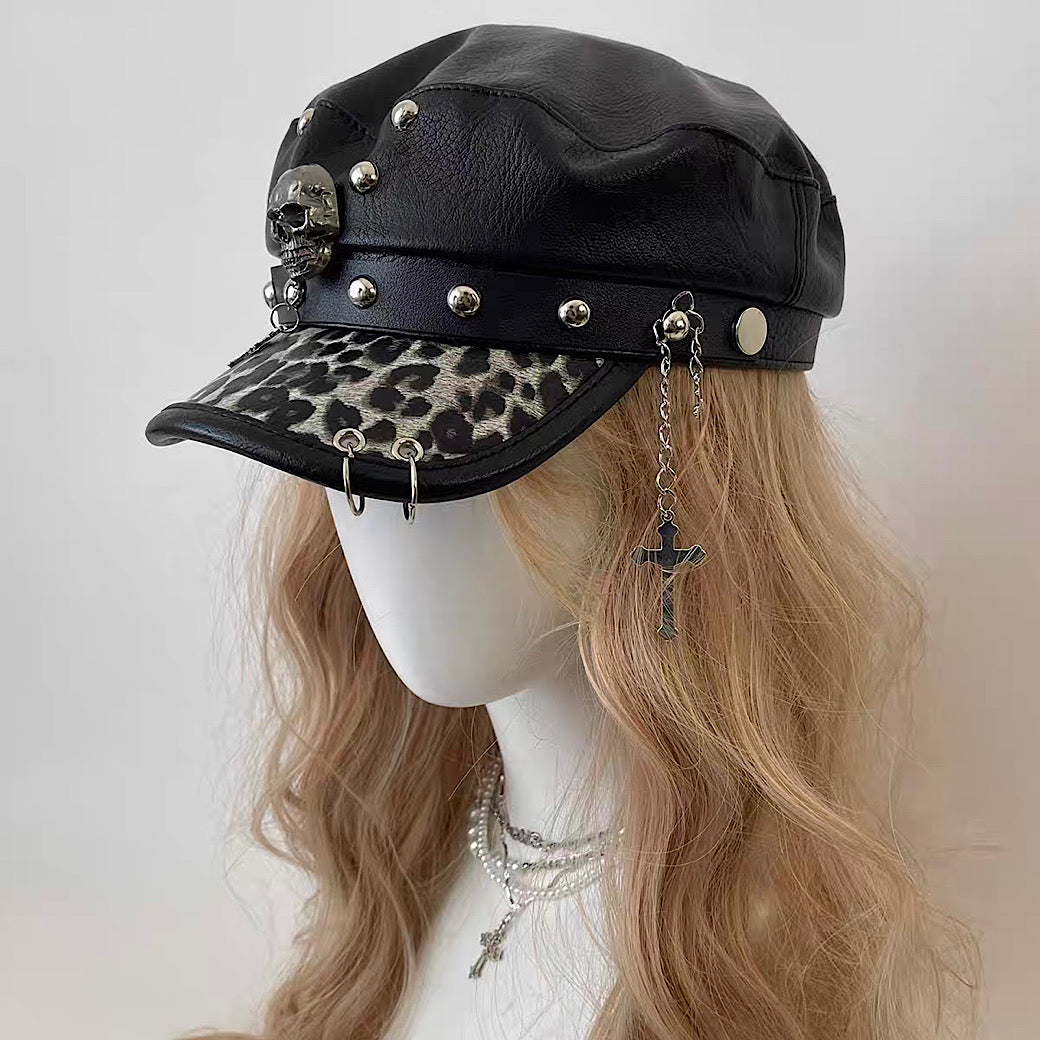 【8/8新作】Punk skull design black ankh mode hunting cap  HL3174