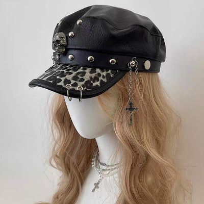 【8/8新作】Punk skull design black ankh mode hunting cap  HL3174