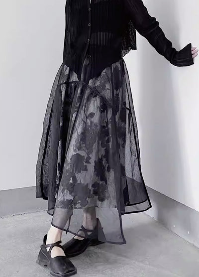 【Floating weed】Sheer material mottled double pattern skirt FW0010