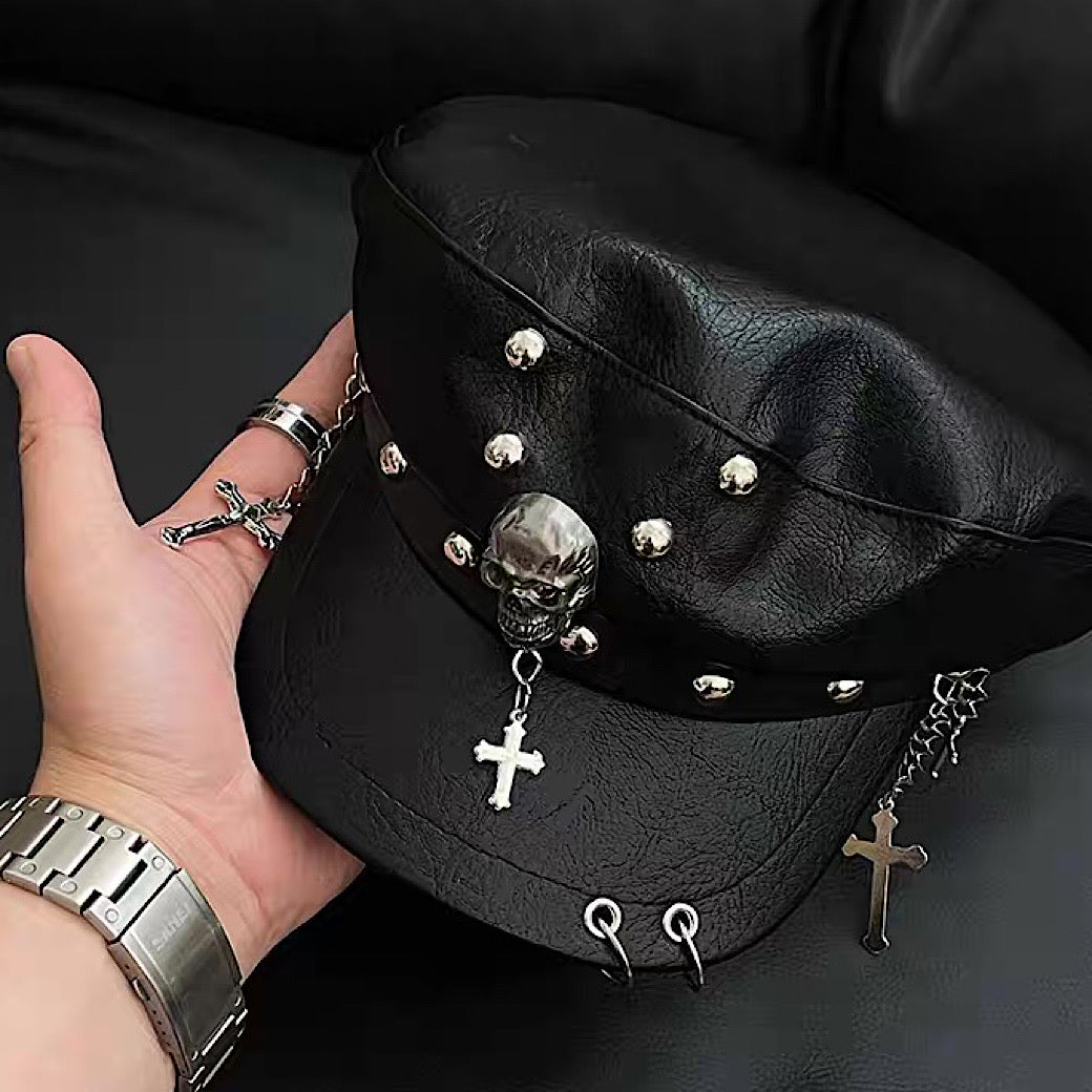 【8/8新作】Punk skull design black ankh mode hunting cap  HL3174