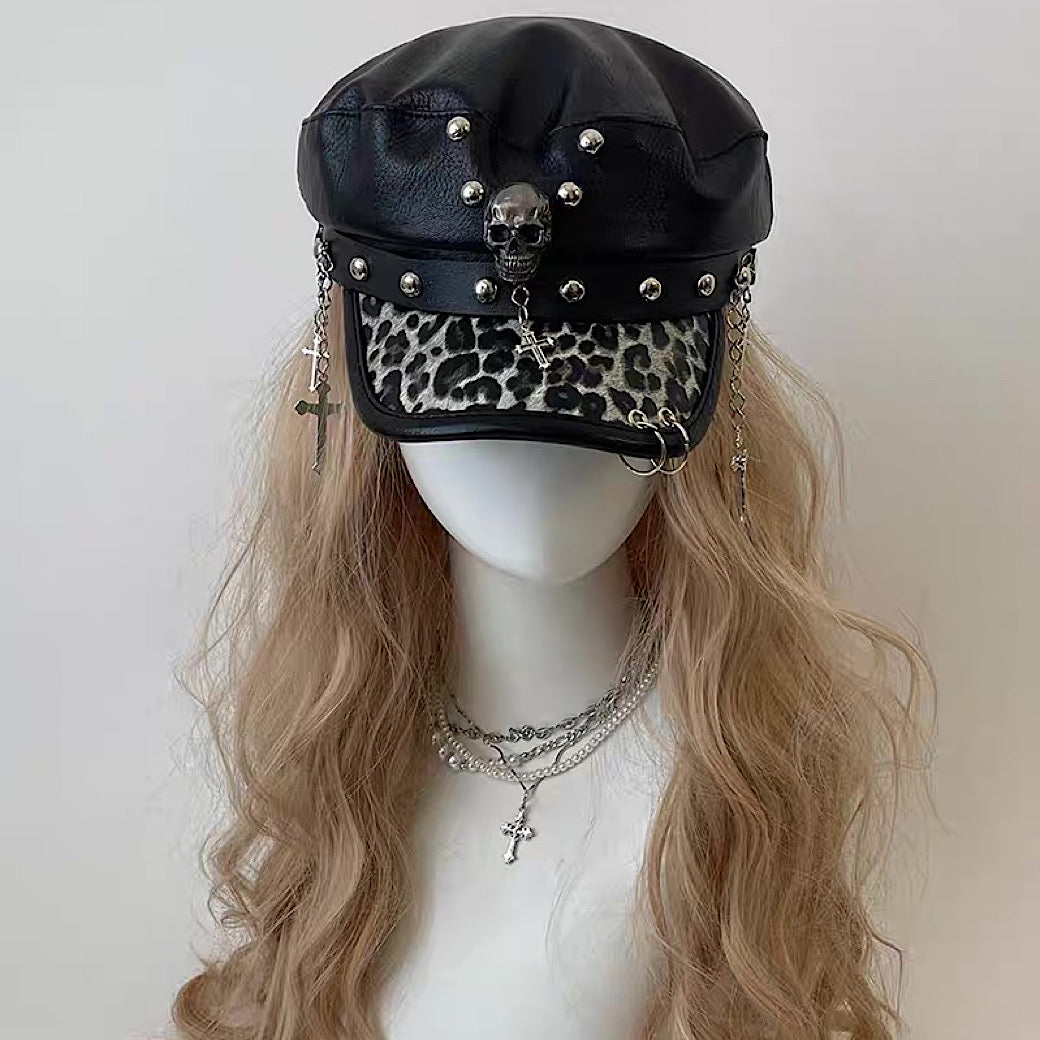 【8/8新作】Punk skull design black ankh mode hunting cap  HL3174