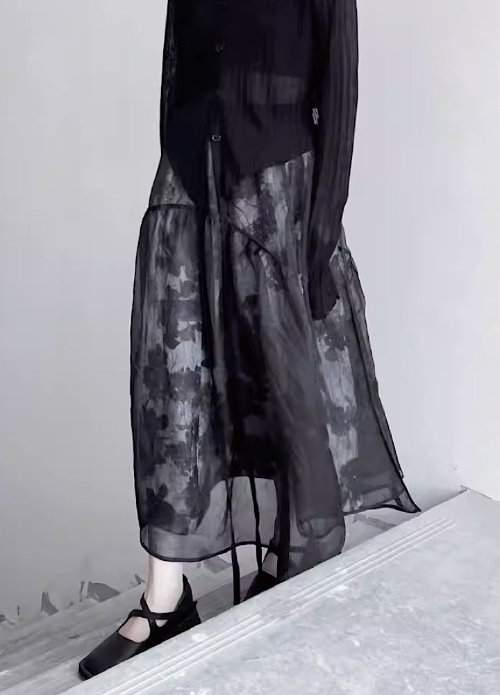 【Floating weed】Sheer material mottled double pattern skirt  FW0010
