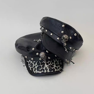 【8/8新作】Punk skull design black ankh mode hunting cap  HL3174