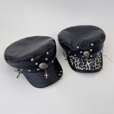 【8/8新作】Punk skull design black ankh mode hunting cap  HL3174