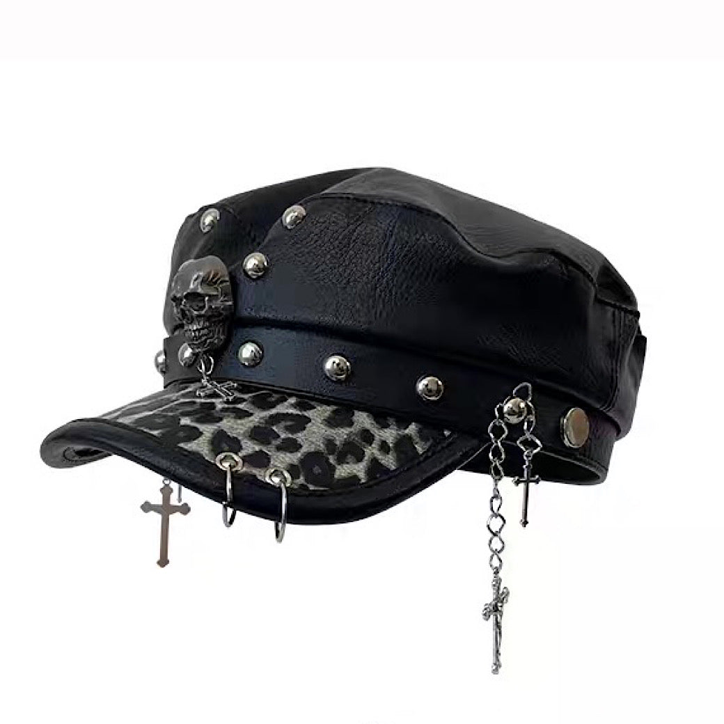 【8/8新作】Punk skull design black ankh mode hunting cap  HL3174