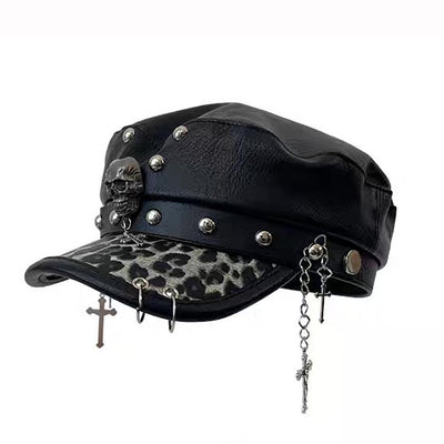 【8/8新作】Punk skull design black ankh mode hunting cap  HL3174