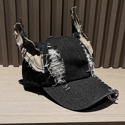【8/8新作】Dog-style ear design distressed silver cap  HL3176