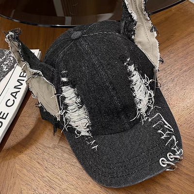 【8/8新作】Dog-style ear design distressed silver cap  HL3176