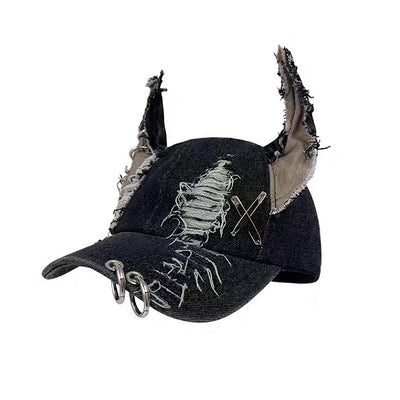 【8/8新作】Dog-style ear design distressed silver cap  HL3176