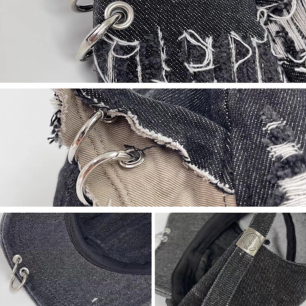 【8/8新作】Dog-style ear design distressed silver cap  HL3176