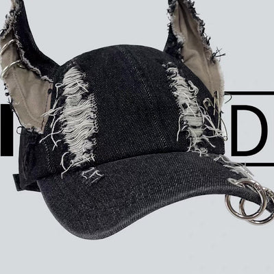 【8/8新作】Dog-style ear design distressed silver cap  HL3176