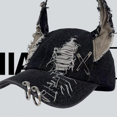 【8/8新作】Dog-style ear design distressed silver cap  HL3176