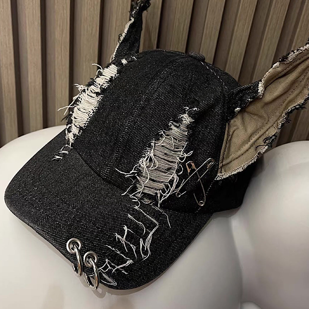 【8/8新作】Dog-style ear design distressed silver cap  HL3176