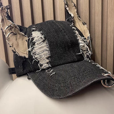 【8/8新作】Dog-style ear design distressed silver cap  HL3176