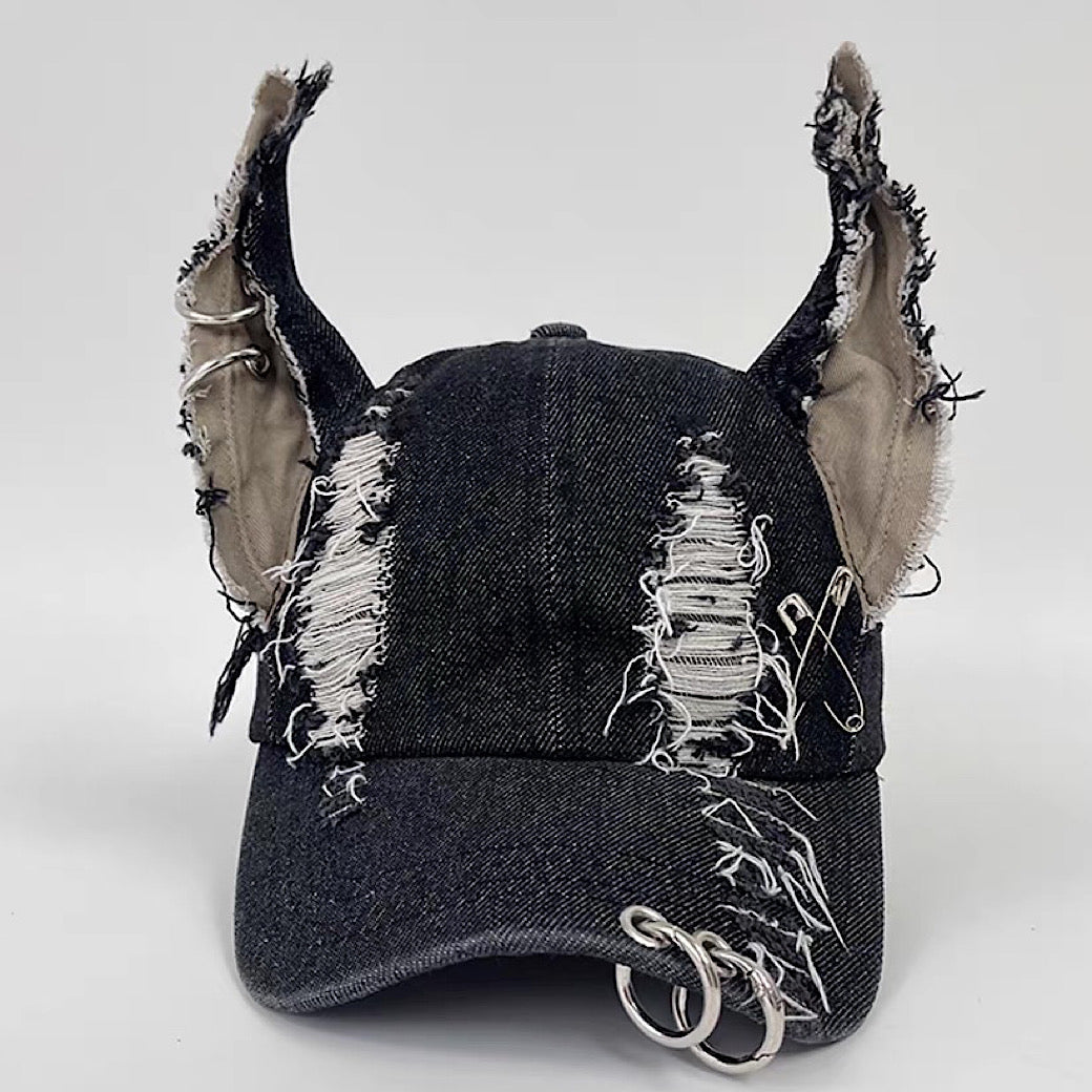 【8/8新作】Dog-style ear design distressed silver cap  HL3176