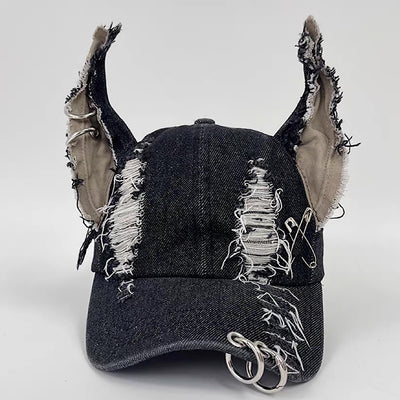 【8/8新作】Dog-style ear design distressed silver cap  HL3176