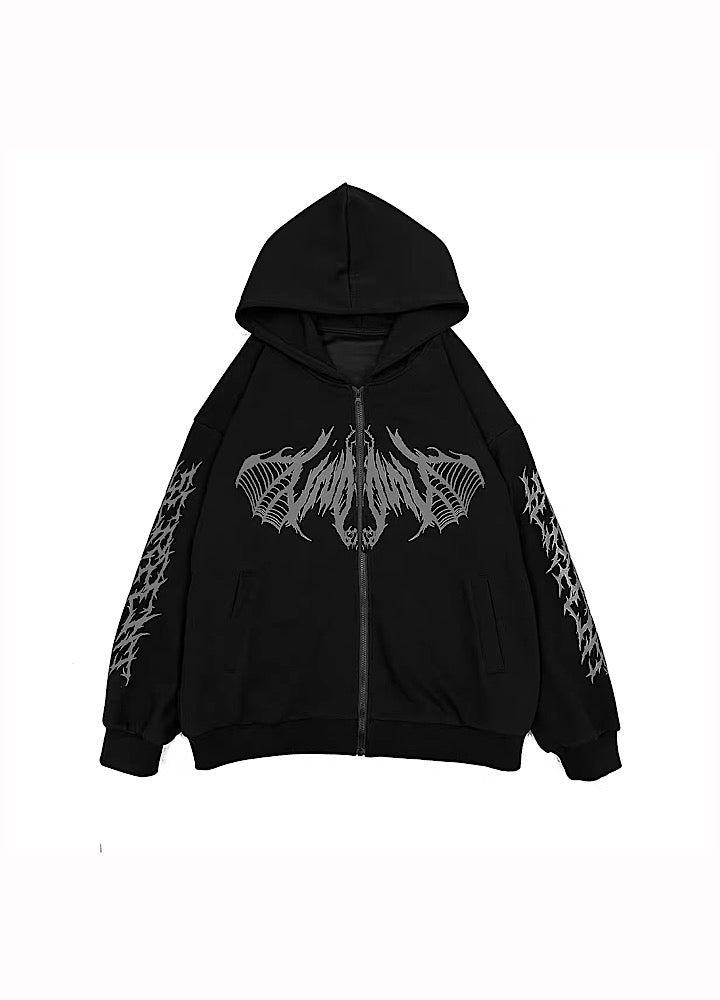【3/25新作】Rib subculture design front full zip hoodie  HL3026