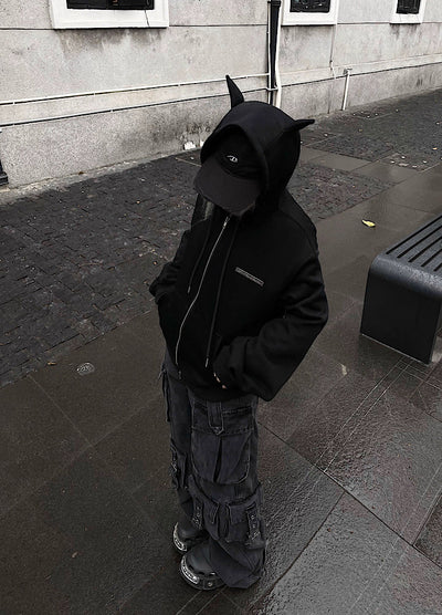 【TR BRUSHSHIFT】Black evil horn design simple mode hoodie  TB0029